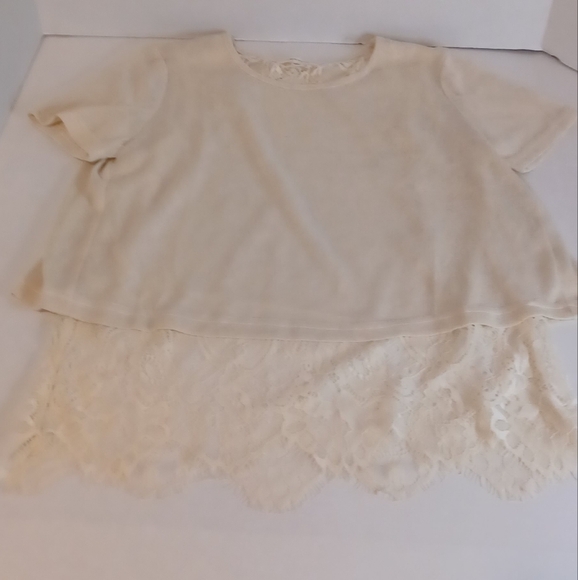 Chocolate Tops - Chocolate USA Women's Small Off White Lace With Sweater Over Top,‎ Split Up Back